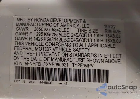 2022 Honda Pilot Awd Ex-L from USA, damaged, VIN 5FNYF6H5XNB095521